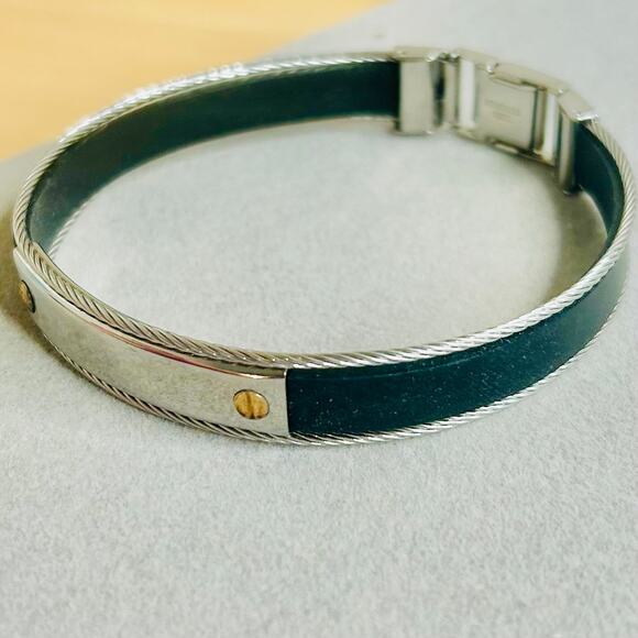 Black Rubber Stainless Steel Cable Blank ID Bracelet 7.5” - Picture 2 of 4